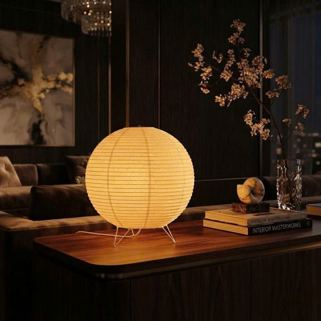 Spherical Rice Paper Table Lamp | Round Washi Desk Light