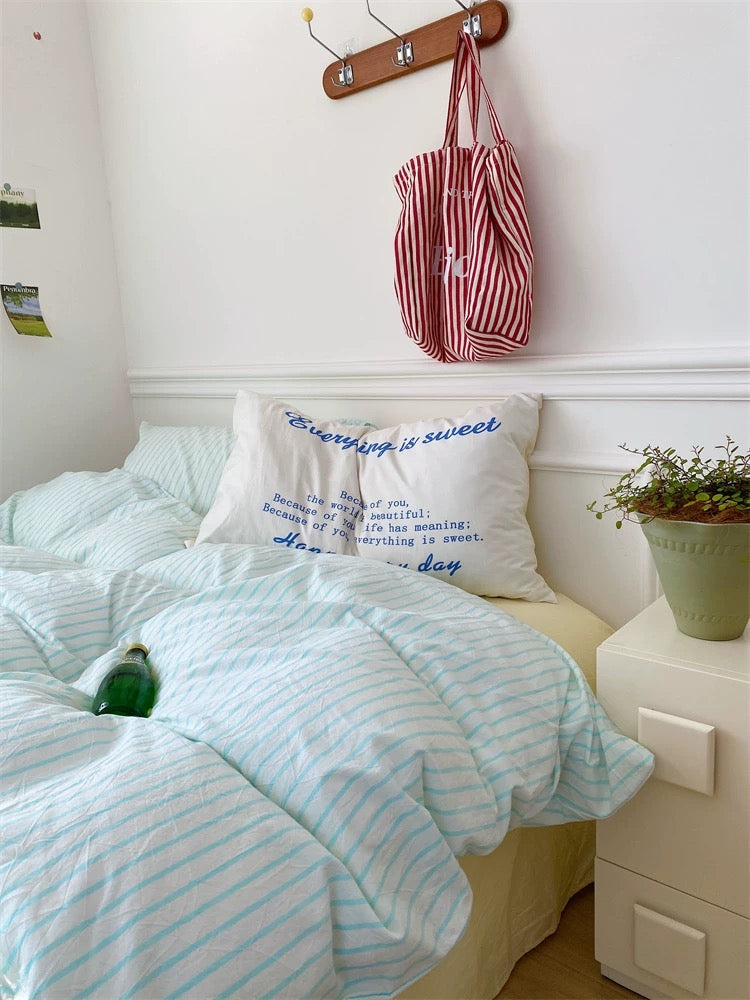 Yellow & Green Striped Cotton Duvet Cover Set