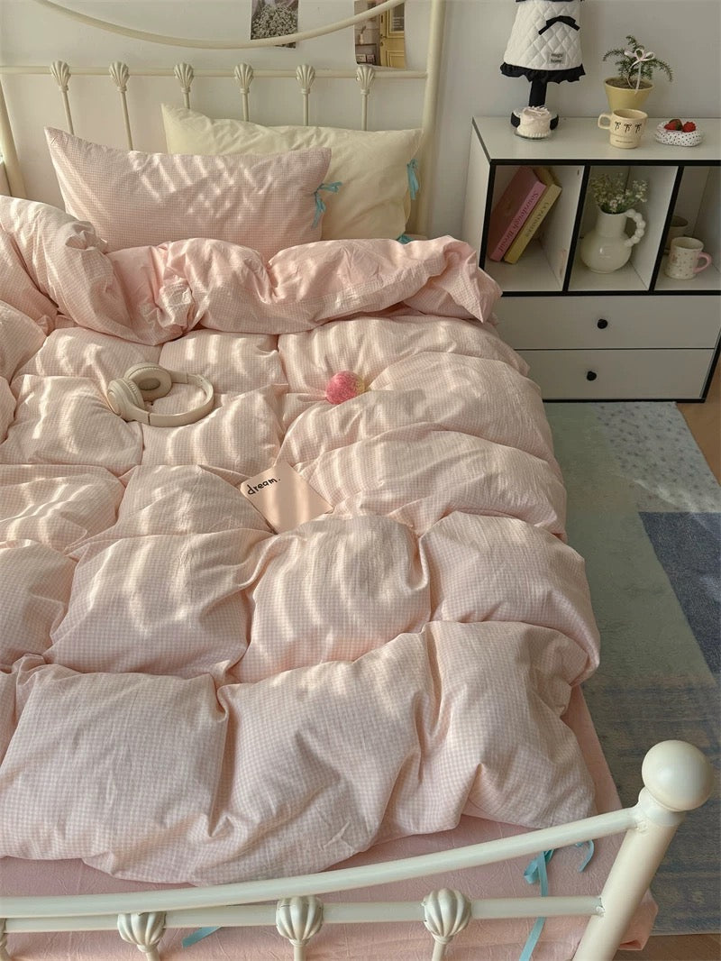 Pastel Pink Gingham Duvet Cover Set