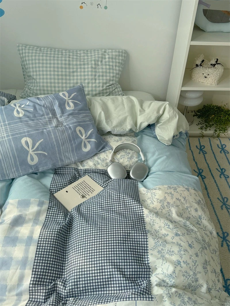 Blue Patchwork Cotton Bedding Set