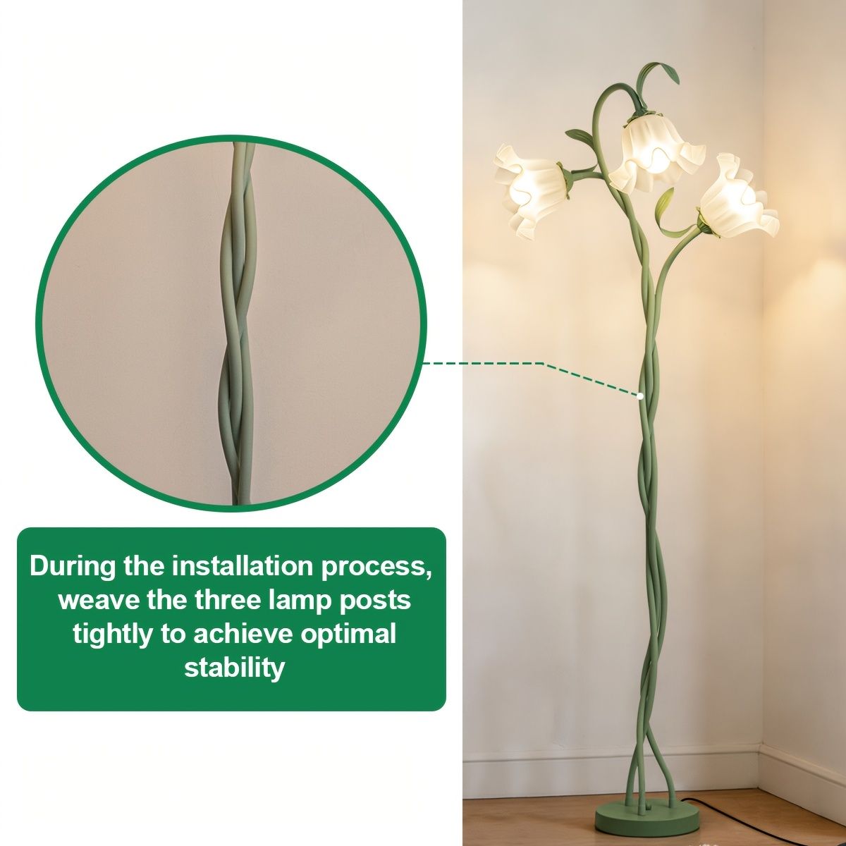 Vintage 3-Head Flower Floor Lamp with Flexible Goosenecks