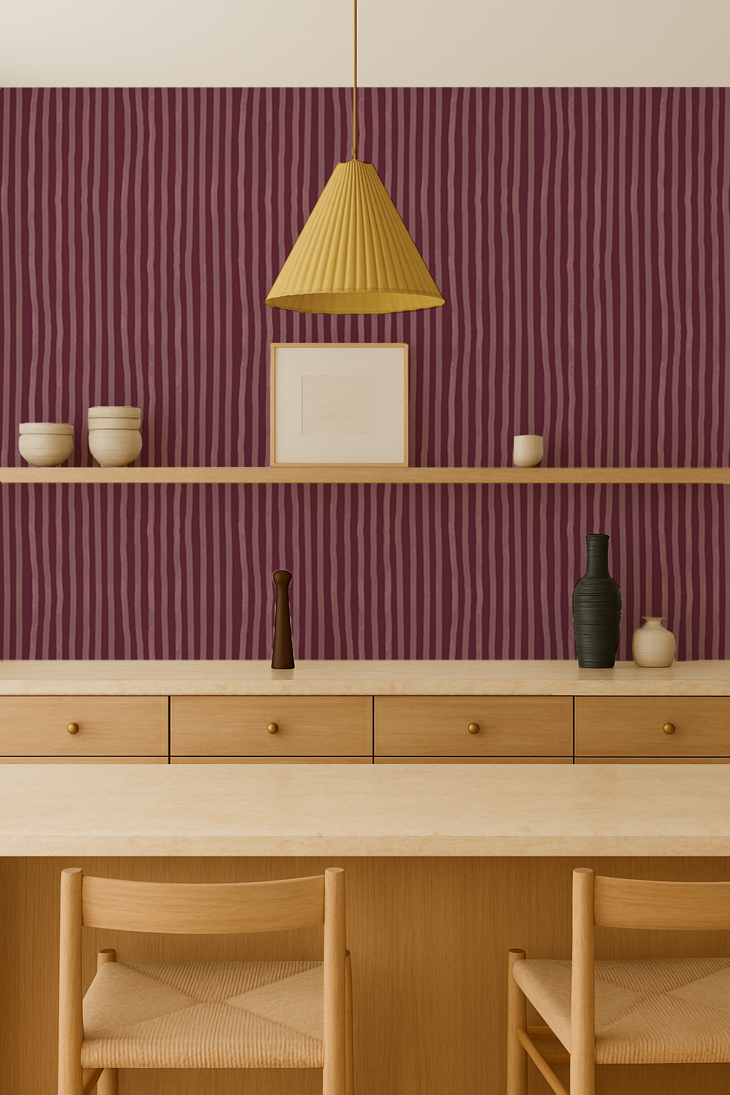 Dolce Stripe Wallpaper, eggplant and mauve