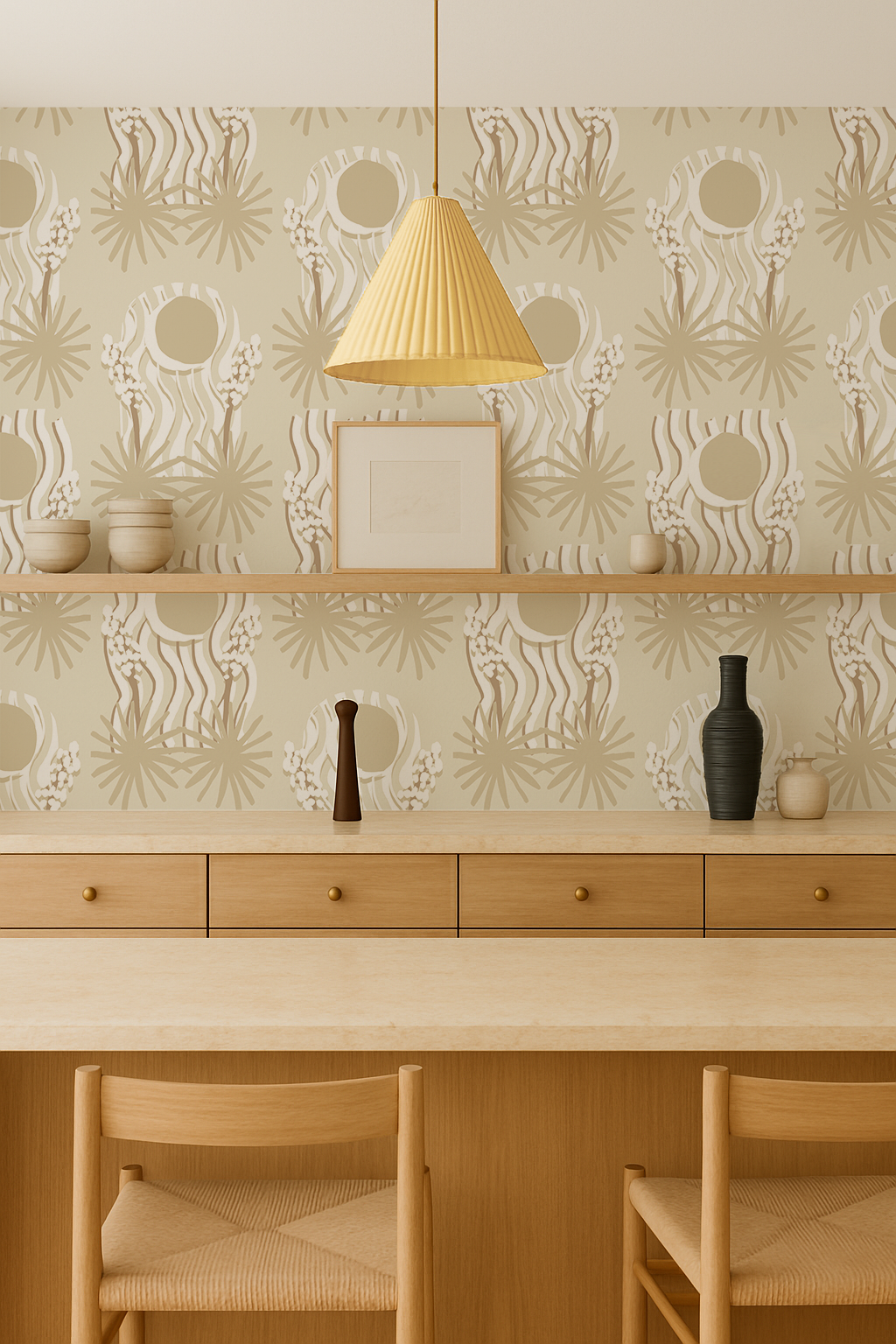 Yucca Moon Wallpaper, white and neutral