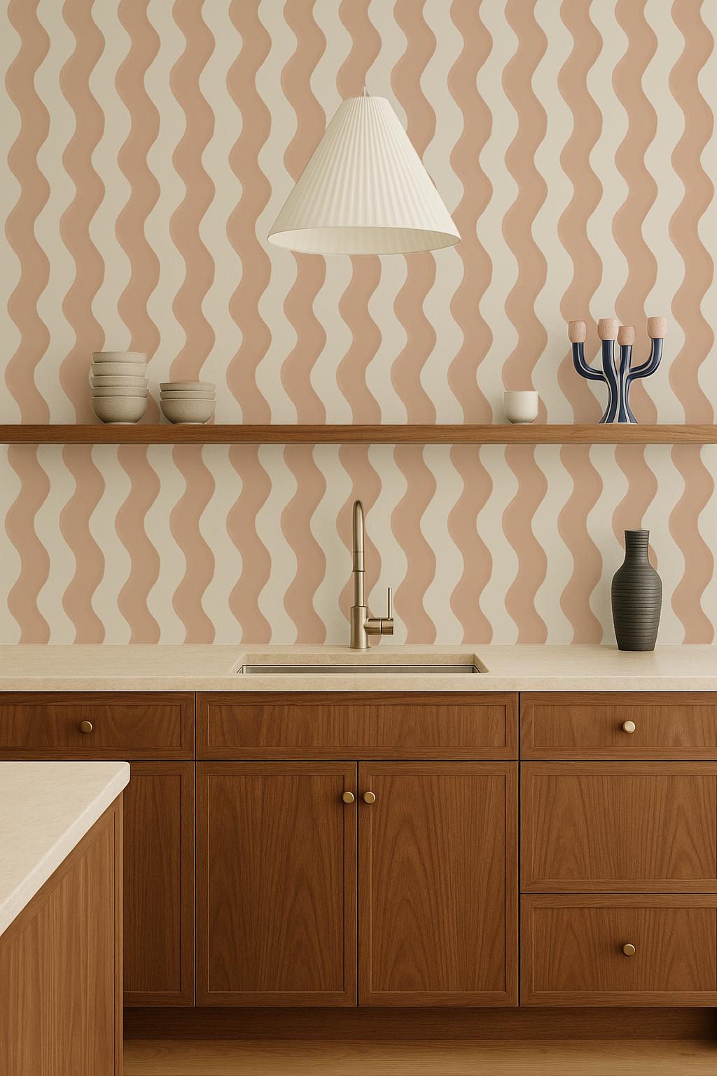 Ziggy Stripe Wallpaper, white and peach