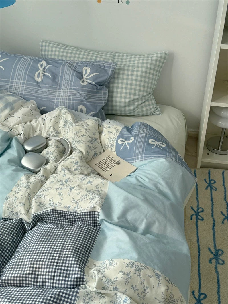 Blue Patchwork Cotton Bedding Set
