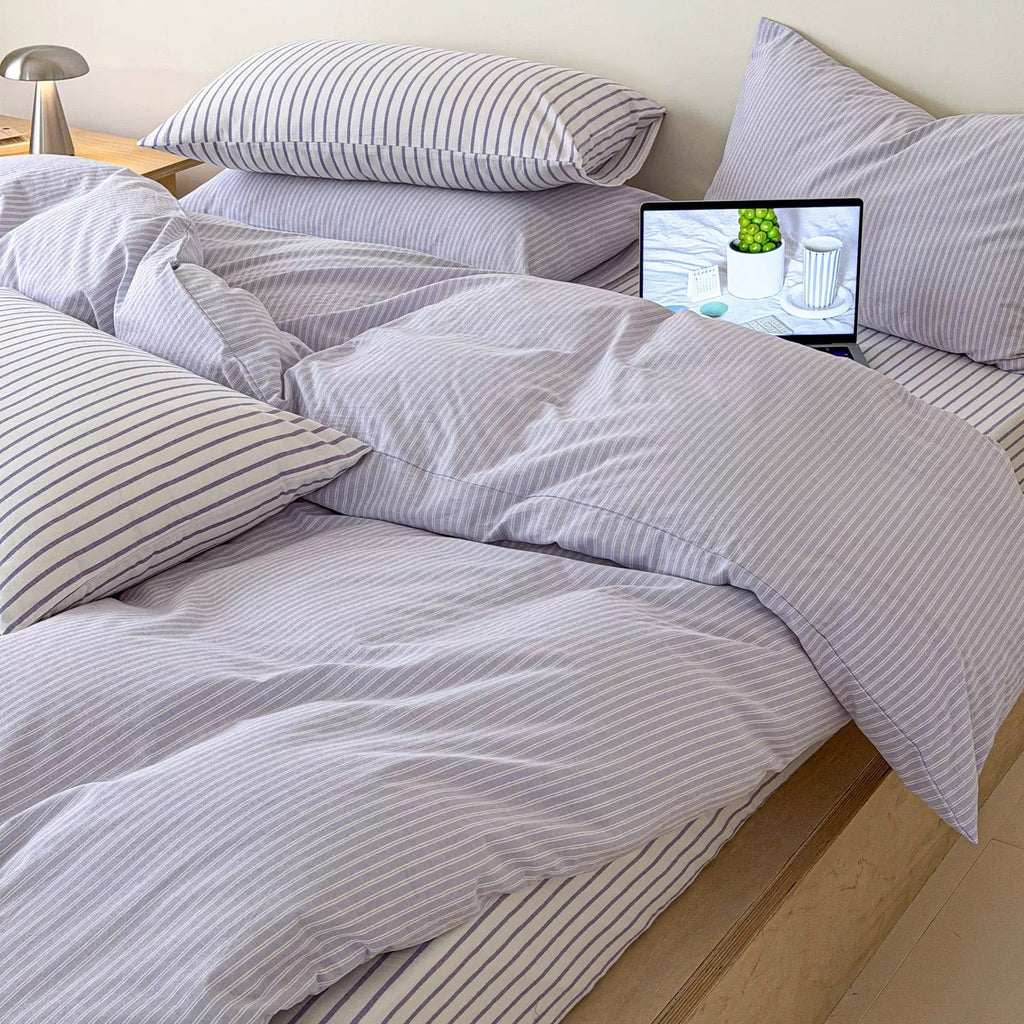 Lavender Pinstripe Cotton Duvet Cover Set