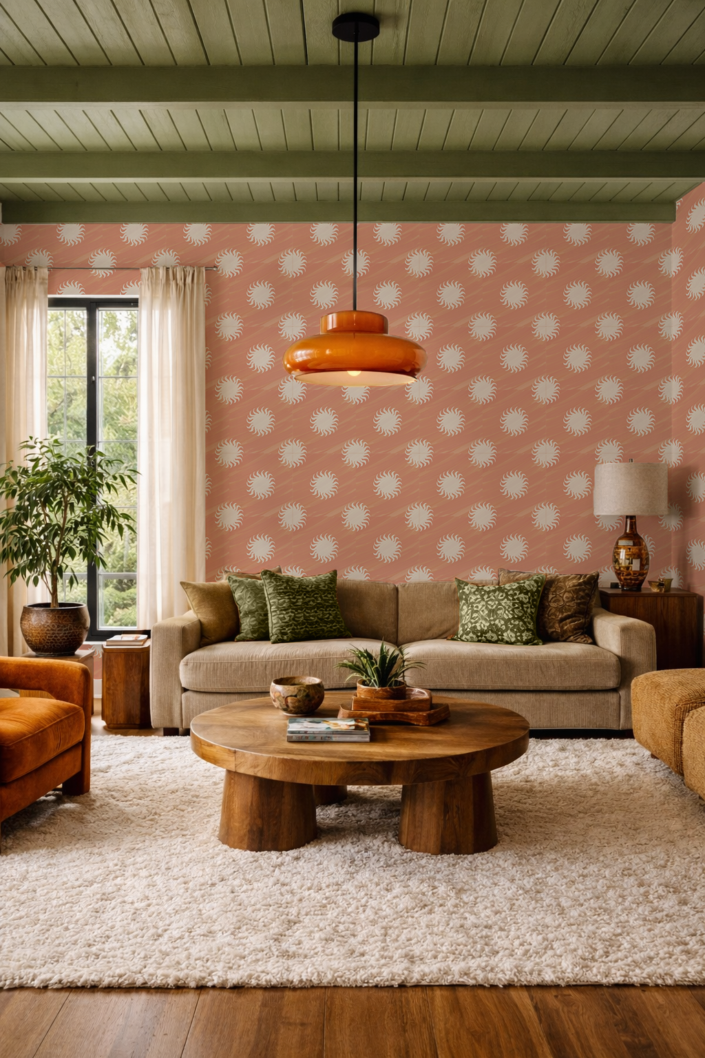 Sol Wallpaper, terra cotta and off-white