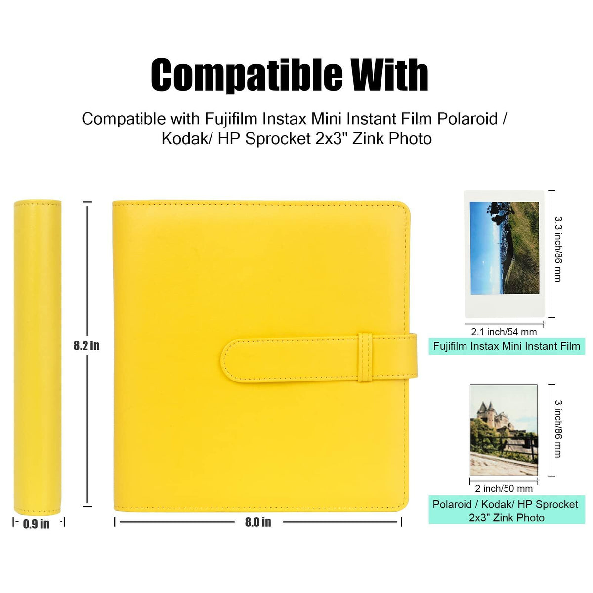 256 Pocket Photo Album for Instax Mini and Polaroid 2x3, Yellow