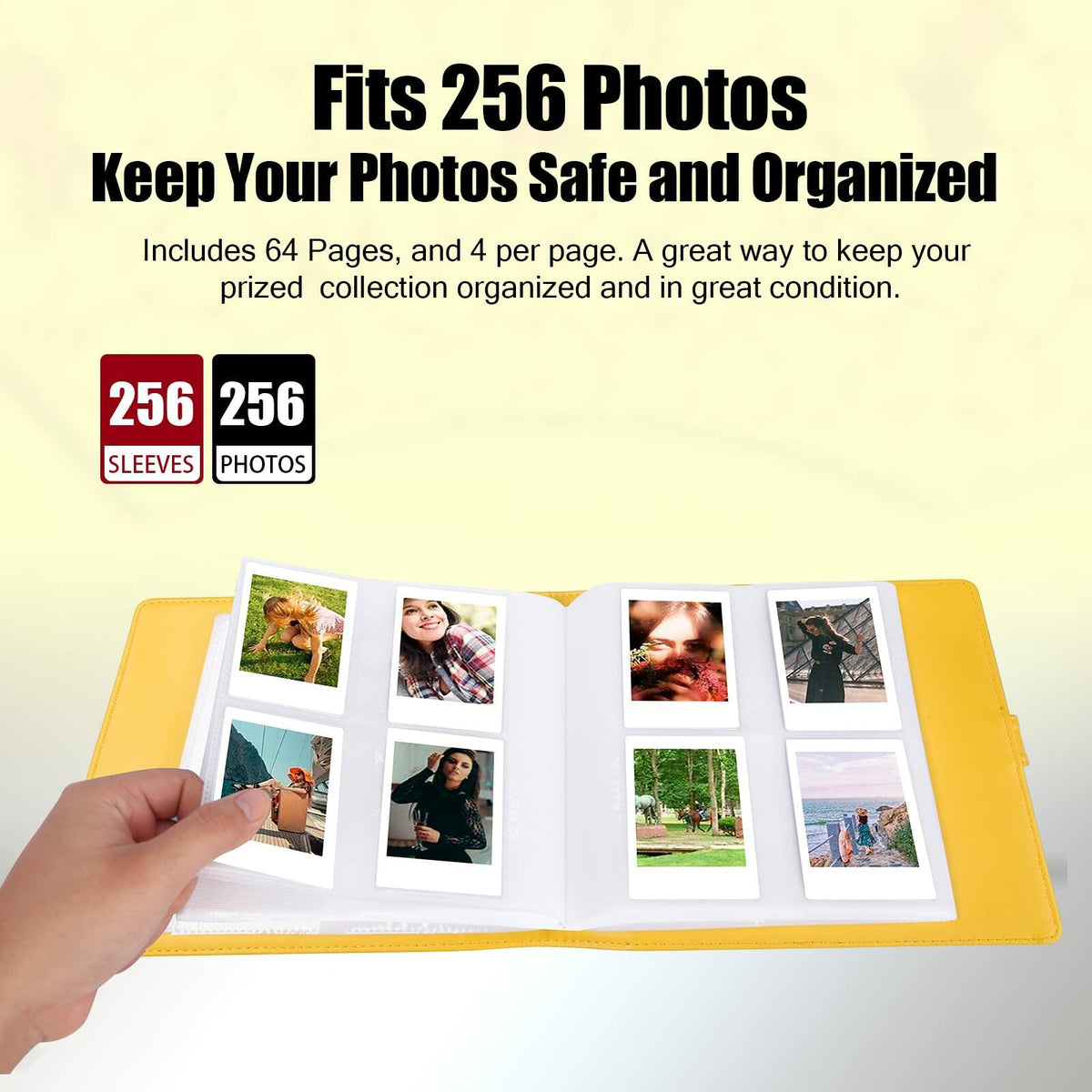 256 Pocket Photo Album for Instax Mini and Polaroid 2x3, Yellow