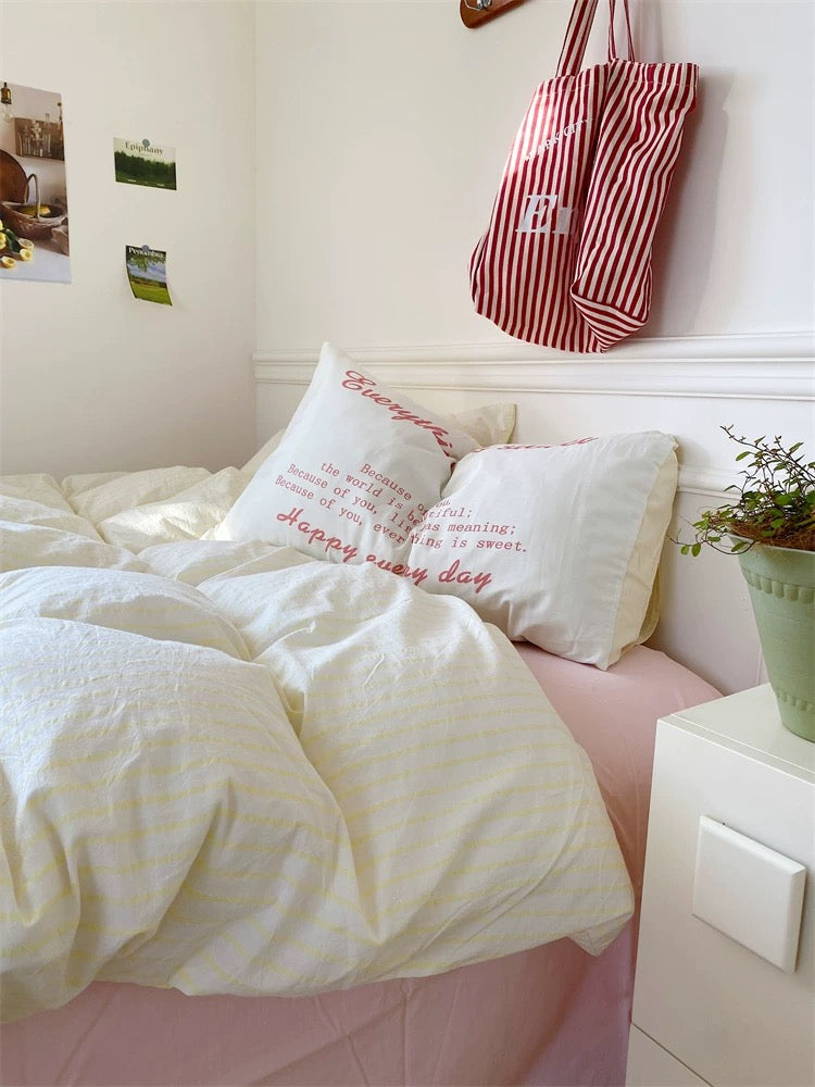 Minimalist Blue Striped Cotton Duvet Cover Set