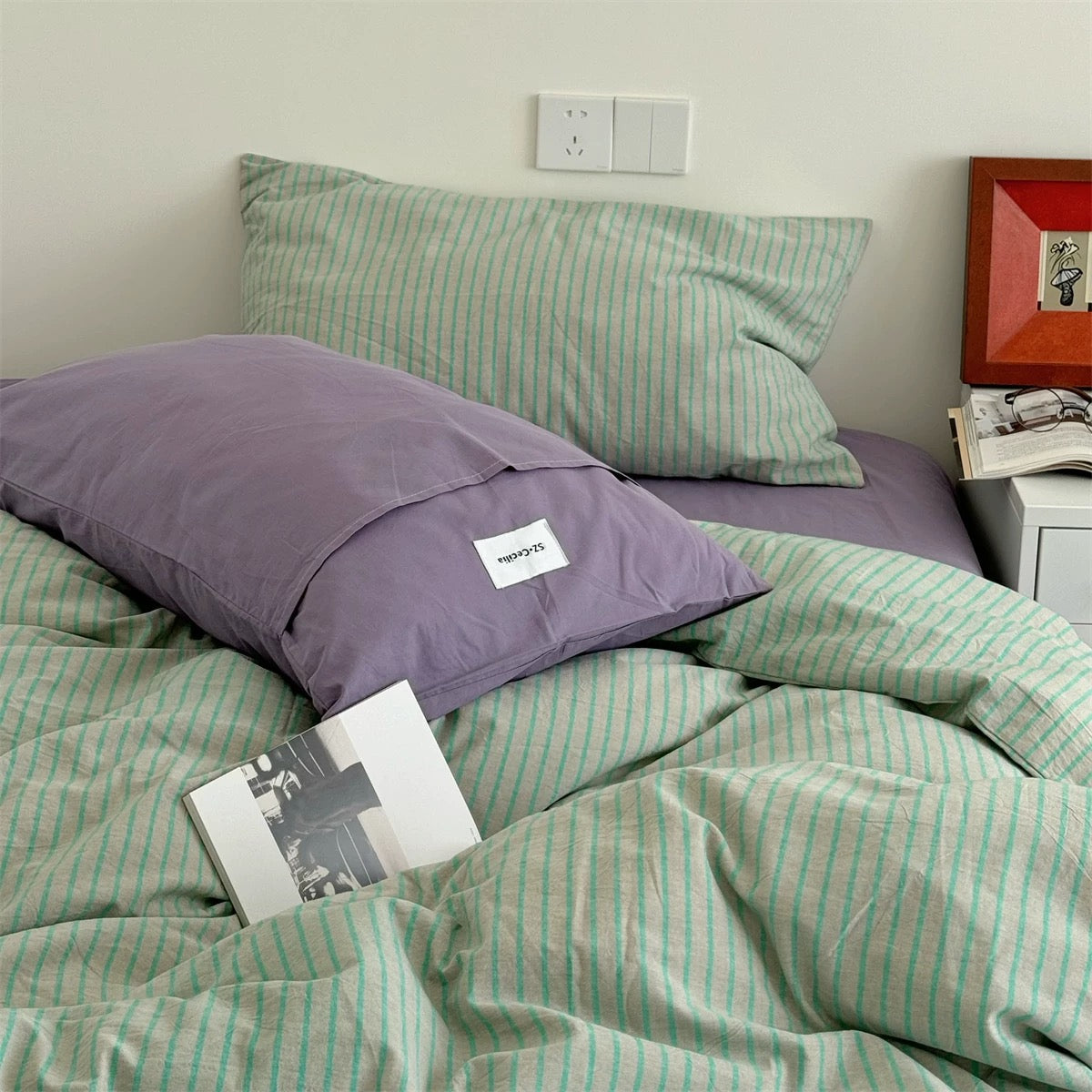 Mint Stripe Cotton Duvet Cover Set