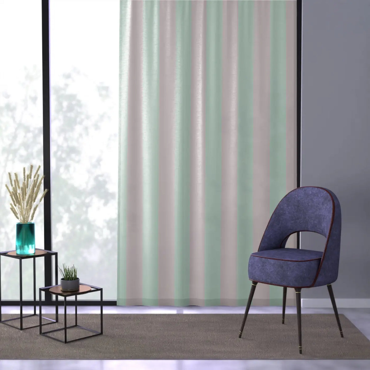 DipaliZ Curtains Pink Stripes Pastel Teal Polyester