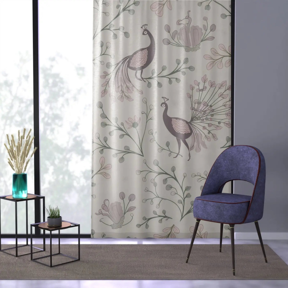 DipaliZ Floral Fantasy Window Curtains Peacock Polyester