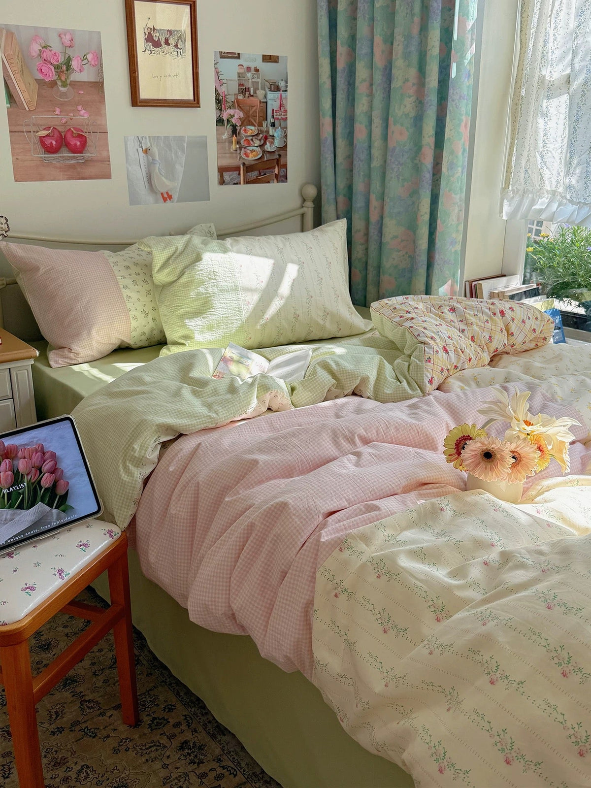 Spring Green Floral Duvet Cover Set