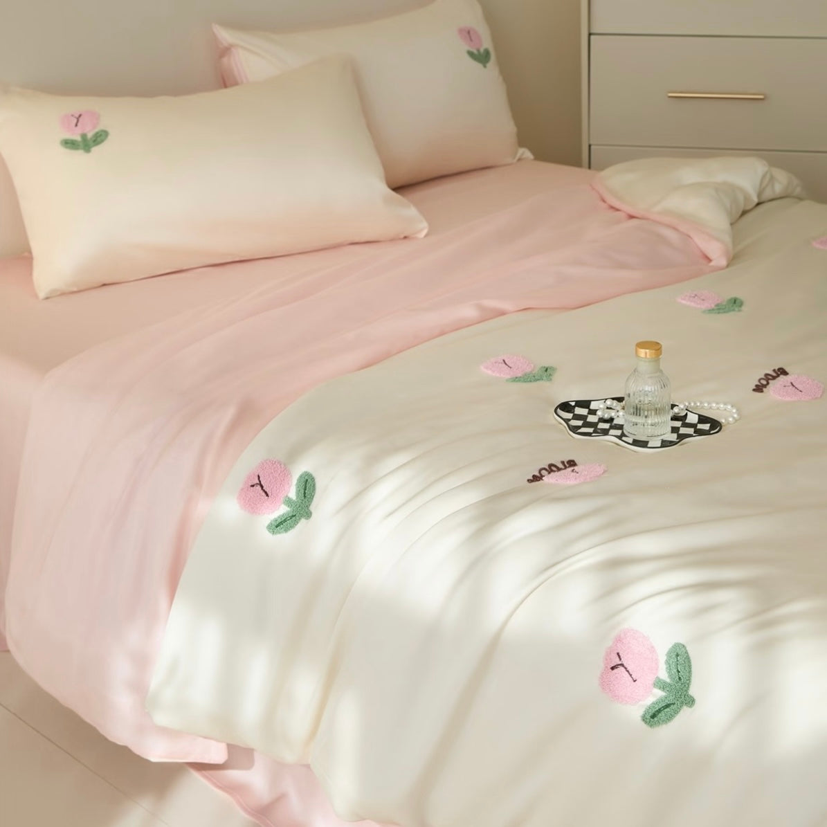Embroidered Cherry Duvet Cover Set