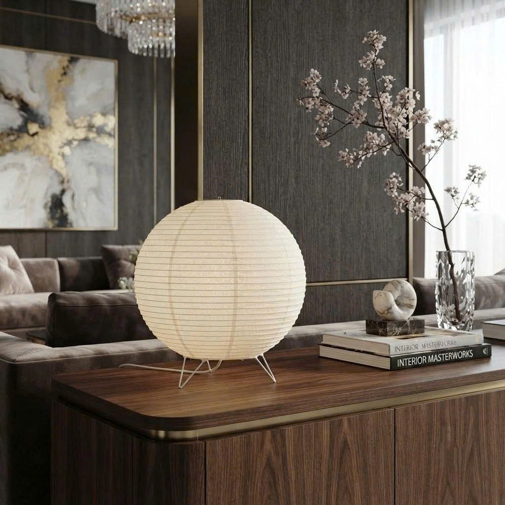 Spherical Rice Paper Table Lamp | Round Washi Desk Light